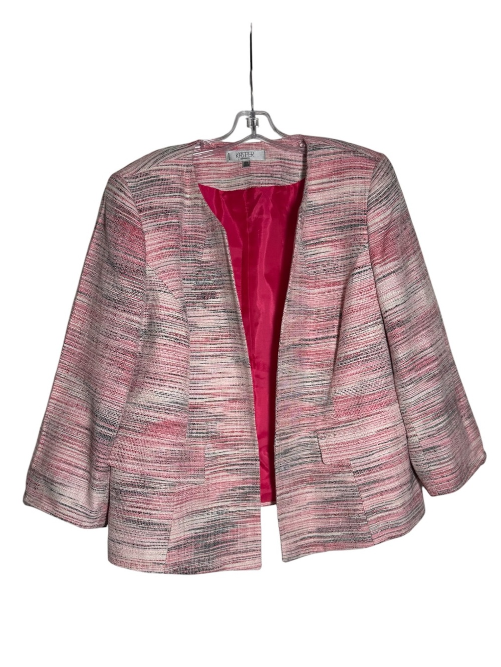 KASPER Tweed Blazer Pink and White Multi Size 16W Open Front Suit Jacket